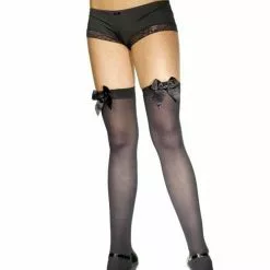 Thigh High Stockings Black With Black Bow - Adult