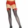 Thigh High Stockings Black With Red Bow - Adult