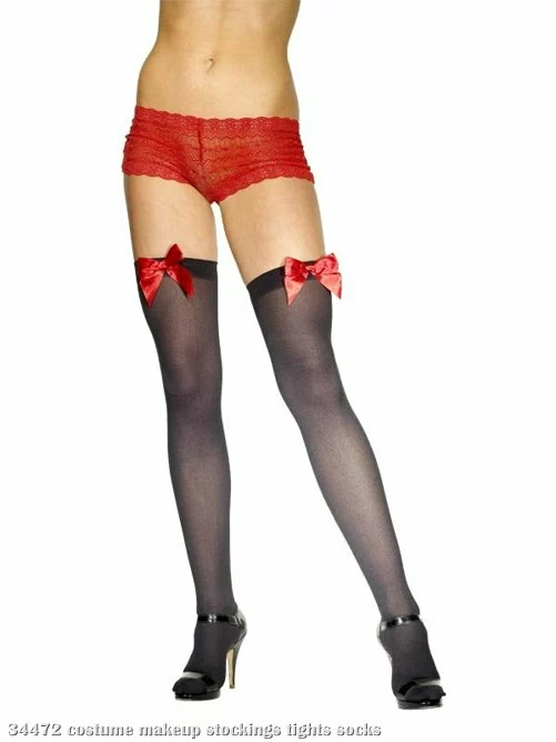 Thigh High Stockings Black With Red Bow - Adult 1 Thigh High Stockings Black With Red Bow - Adult