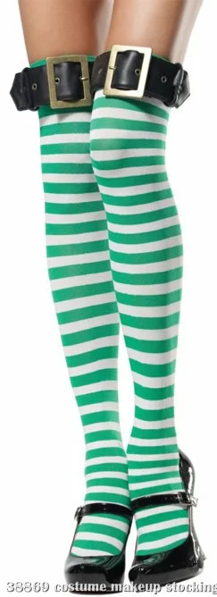 Green And White Striped Thigh Highs Adult W/ Buckle 1 Green And White Striped Thigh Highs Adult W/ Buckle
