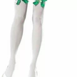 White Thigh Highs With Bow And Clover