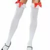 Ruby Red Satin Bow Thigh Highs Adult