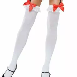 Ruby Red Satin Bow Thigh Highs Adult