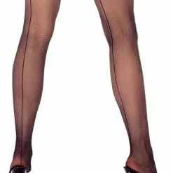 Sheer Thigh Hi With Backseam (Black) - Adult Plus