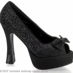 Black Glitter Heel With Satin Bow Adult Shoes