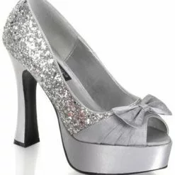Silver Glitter Heel With Satin Bow Adult Shoes