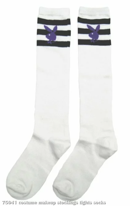 Playboy Knee-High Striped (White/Black) Adult Socks 1 Playboy Knee-High Striped (White/Black) Adult Socks