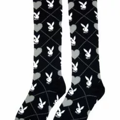 Playboy Knee-High Argyle Heart (Black/Gray) Adult Socks